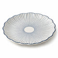 Assiette de service ronde 30 cm en céramique blanche et bleue à motif rayonnant