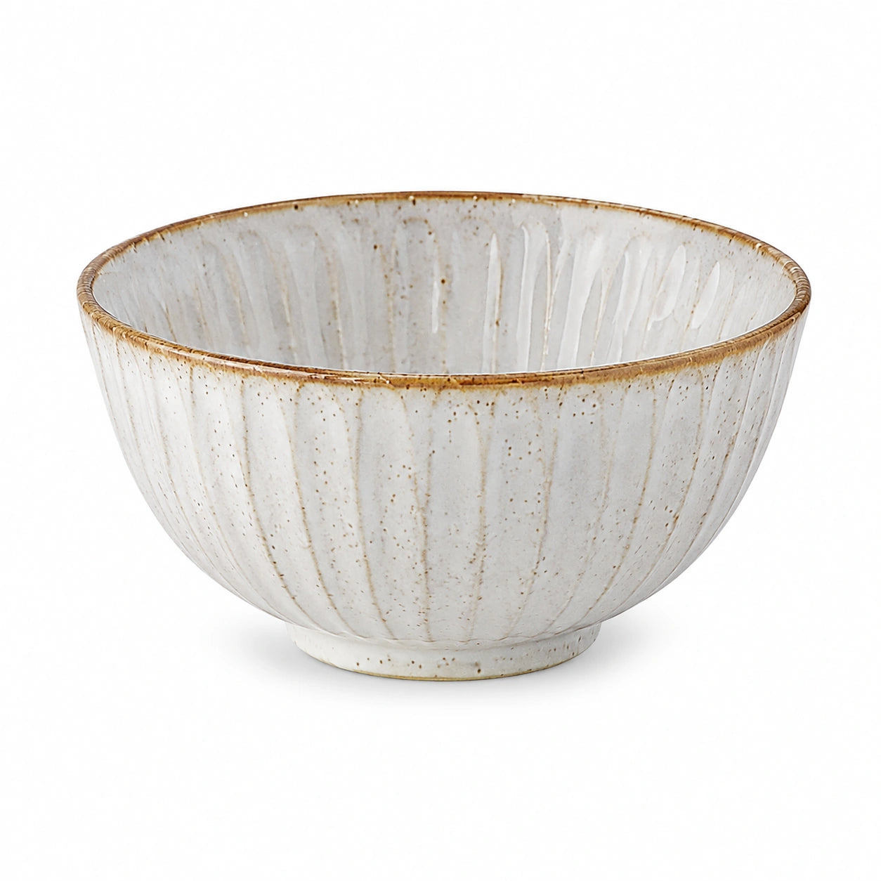 Bol 20 cm en céramique blanc moucheté à relief strié pour service de table