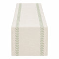 Chemin de table 180 x 40 cm en tissu beige vert à motif végétal style naturel