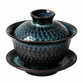 Gaiwan en céramique 180 ml bleu noir - service à thé avec couvercle et soucoupe