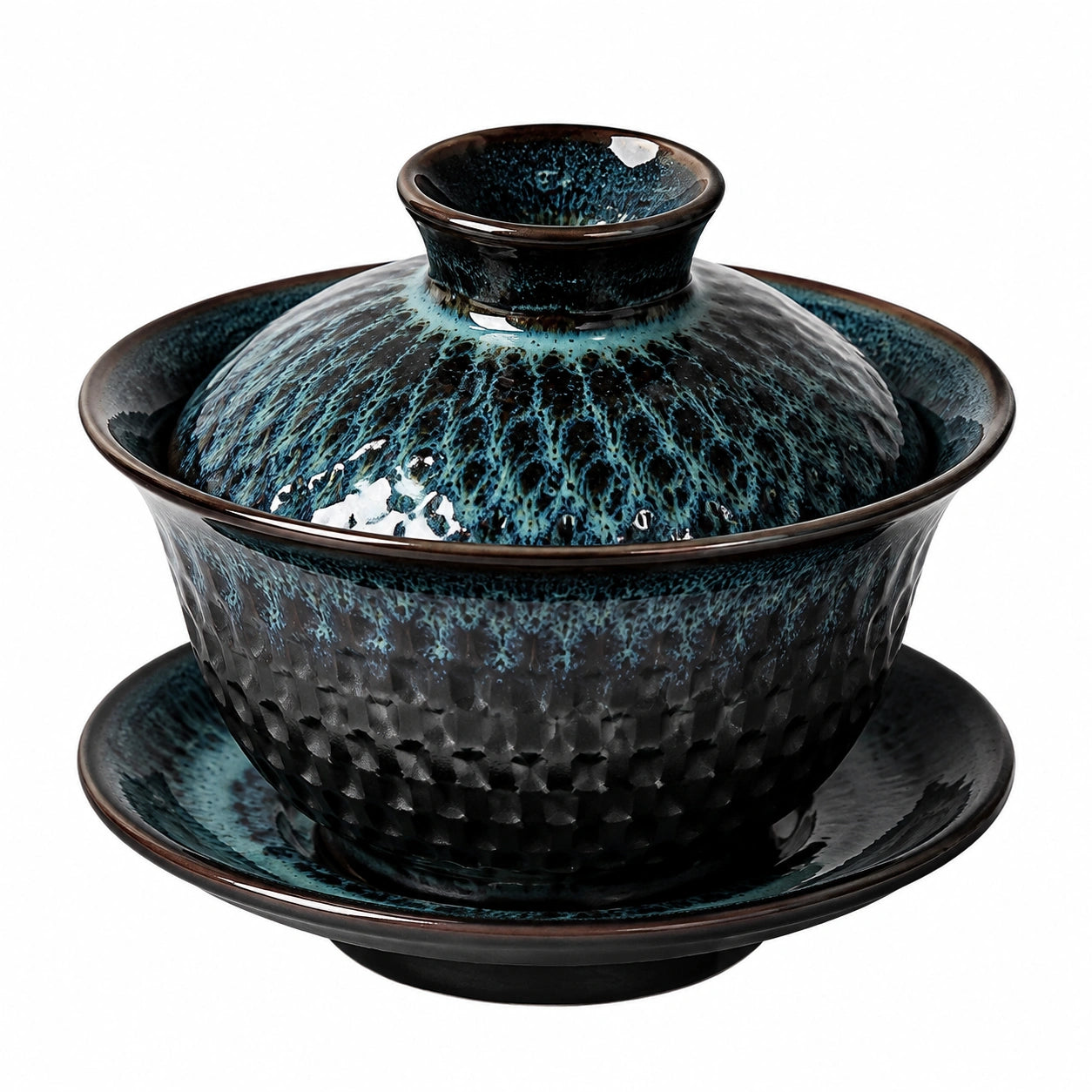 Gaiwan en céramique 180 ml bleu noir - service à thé avec couvercle et soucoupe