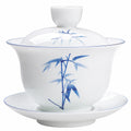 Gaiwan 150 ml en porcelaine blanc et bleu avec couvercle style traditionnel