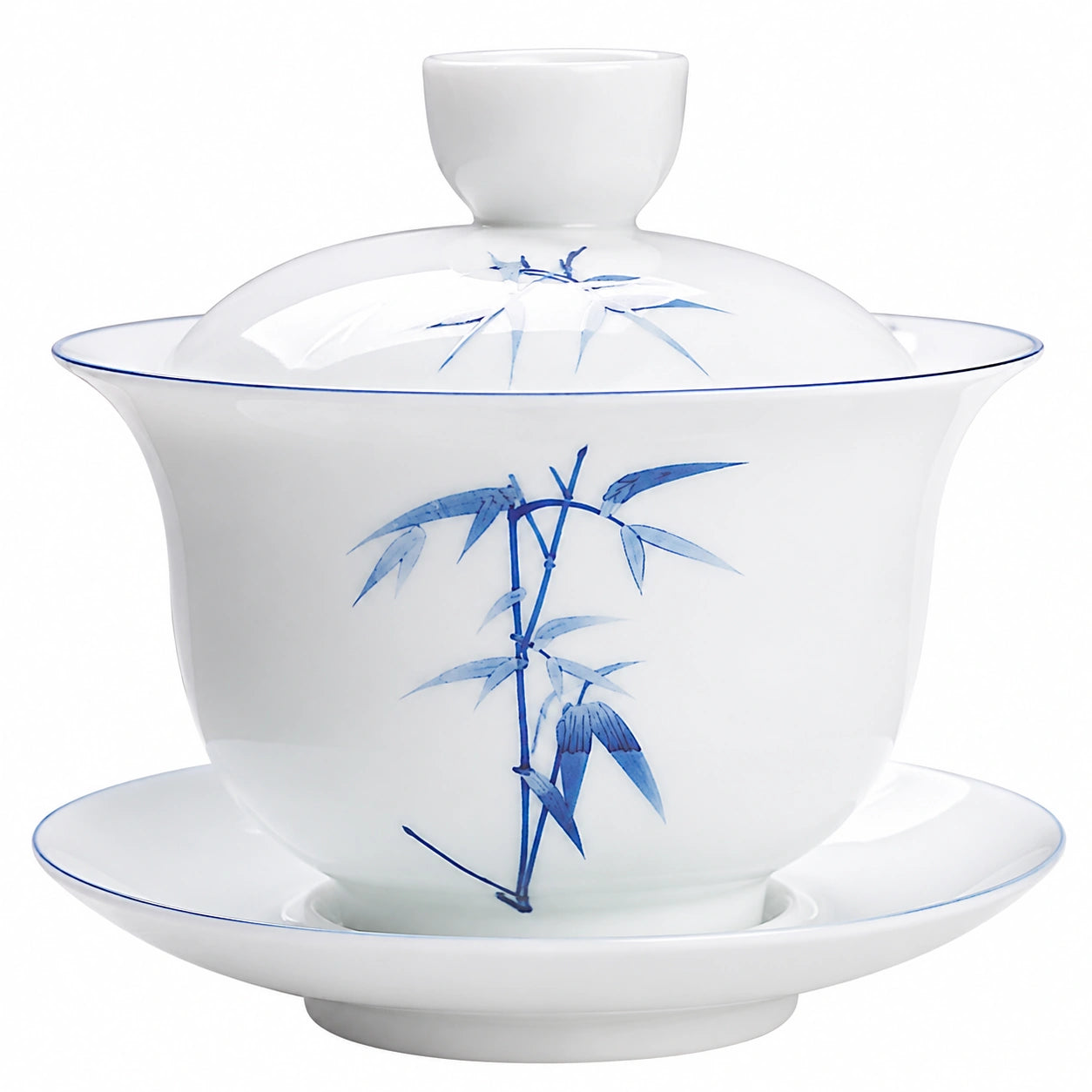 Gaiwan 150 ml en porcelaine blanc et bleu avec couvercle style traditionnel