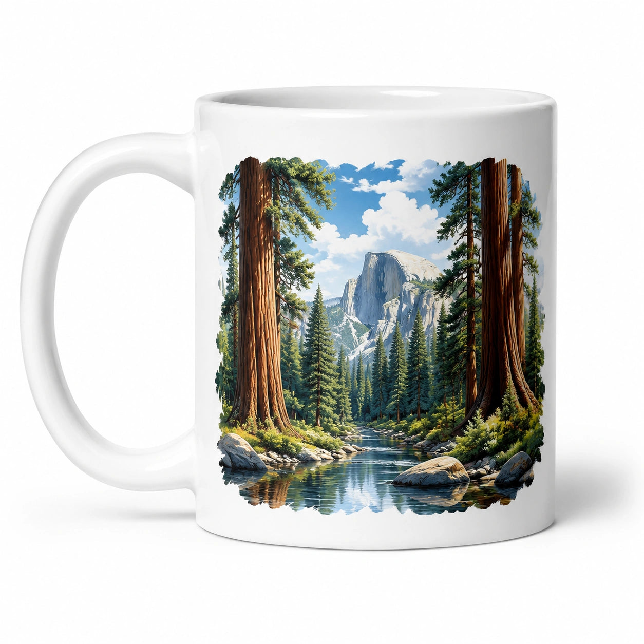 Mug 325 ml 9.5 cm en céramique blanc décor paysage forestier pour boissons chaudes style nature