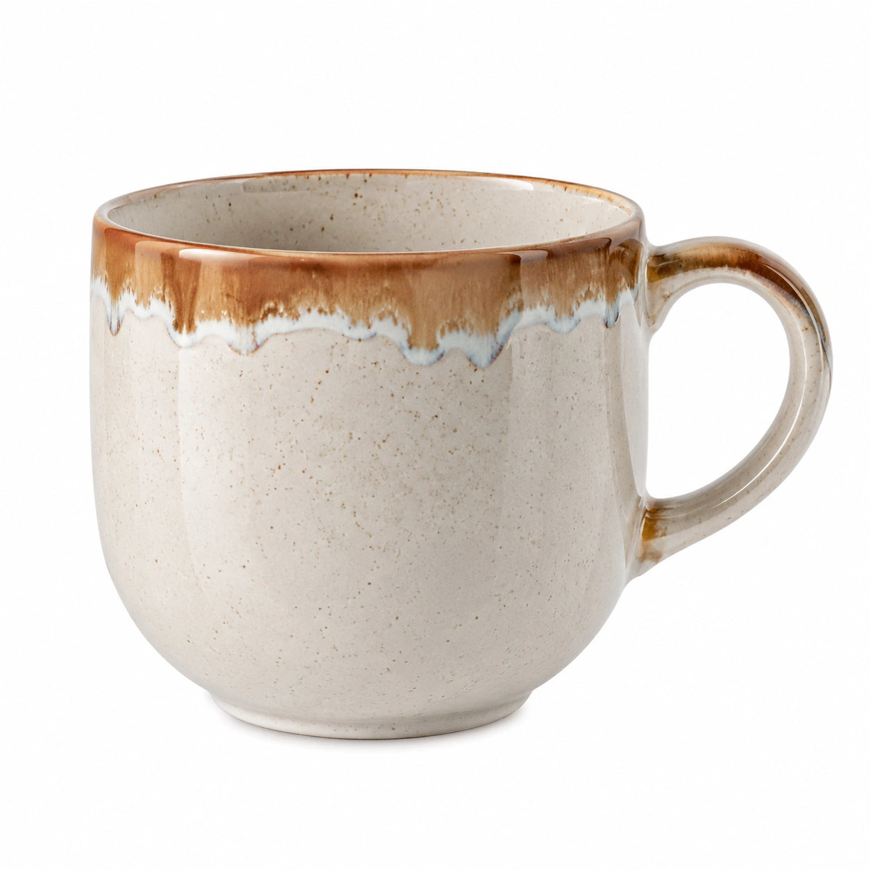 Mug 400 ml en céramique beige et marron pour boissons chaudes style émaillé