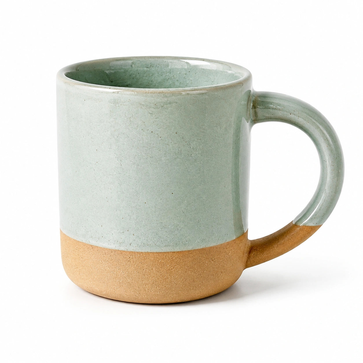 Mug 400 ml diamètre 9 cm hauteur 10 cm en céramique vert clair et naturel avec anse