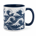 Mug 350 ml en céramique blanc et bleu marine pour boissons chaudes - décor vagues