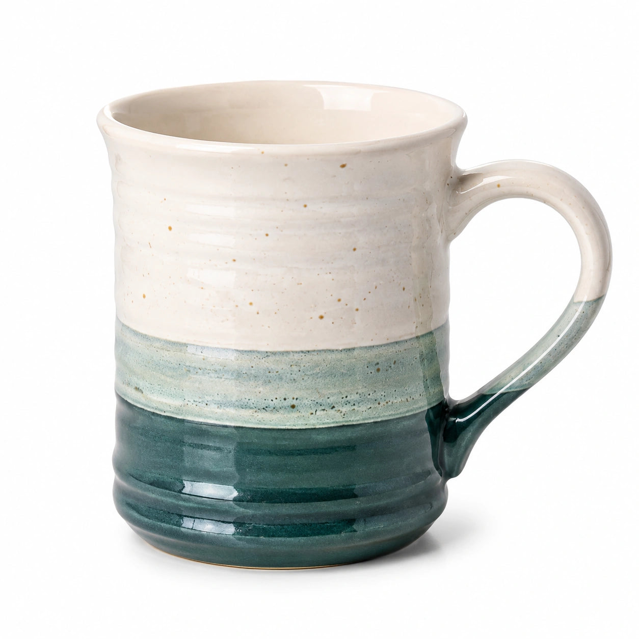 Mug 400 ml diamètre 9.5 cm en céramique blanc vert pour boissons chaudes style rustique