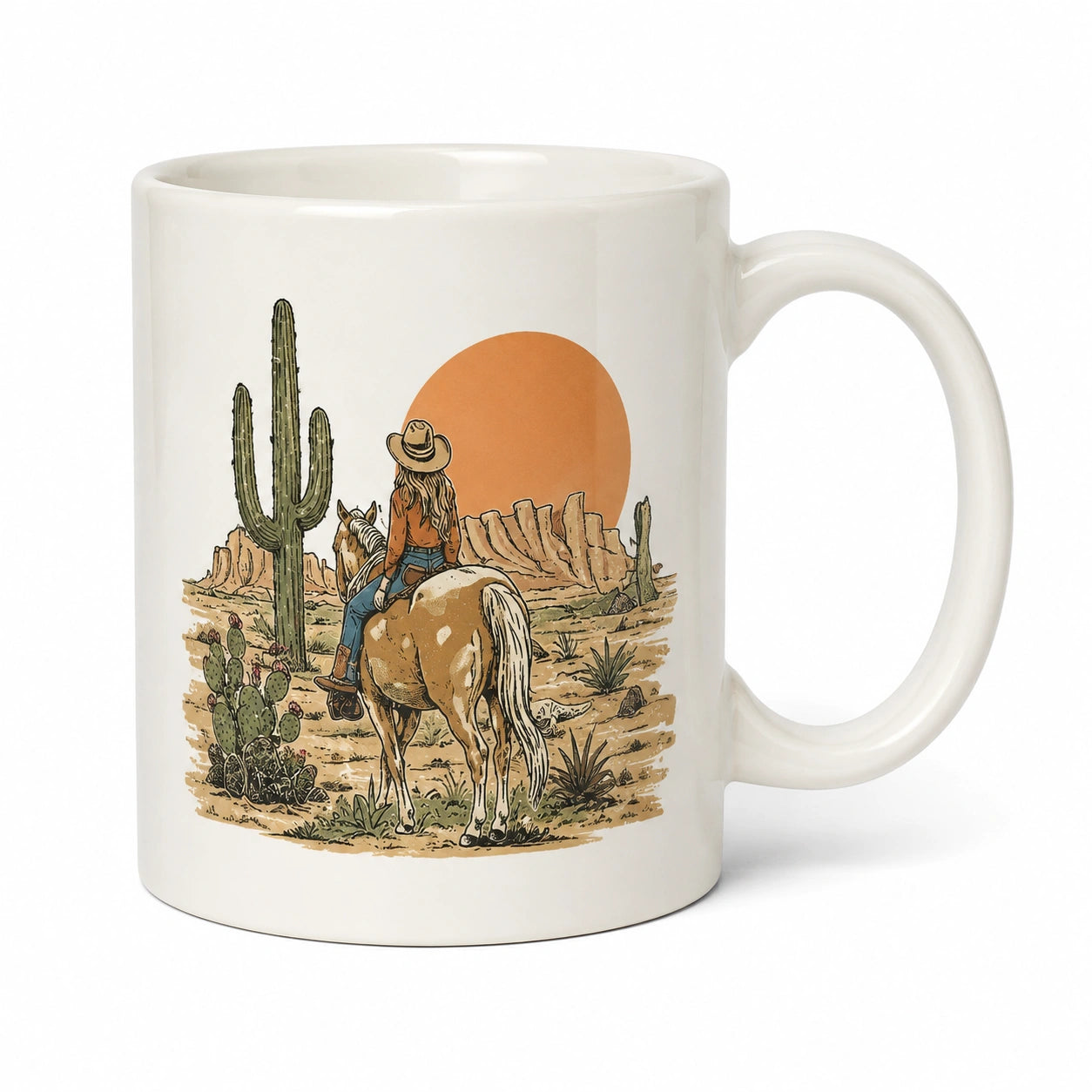 Mug en céramique 330 ml blanc motif désert avec cavalier poignée ergonomique