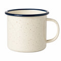 Mug 350 ml en acier émaillé blanc moucheté avec bord bleu style rétro
