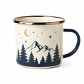 Tasse émaillée 350 ml blanc et bleu marine motif montagne pour boissons chaudes