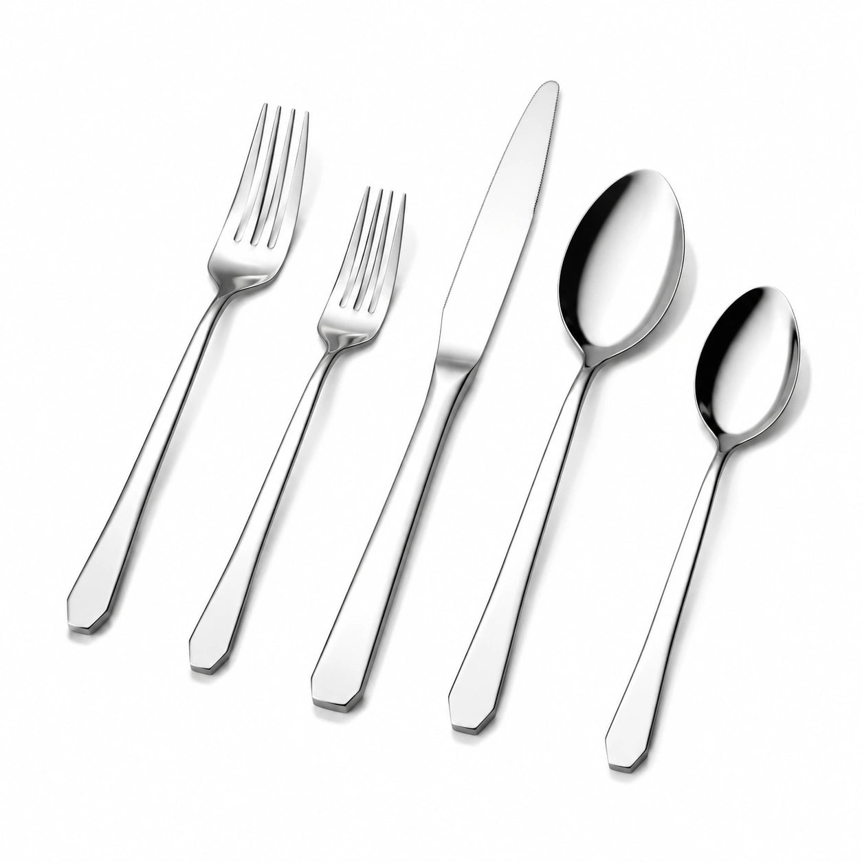 Ménagère 5 pièces en acier inoxydable argenté finition miroir pour table