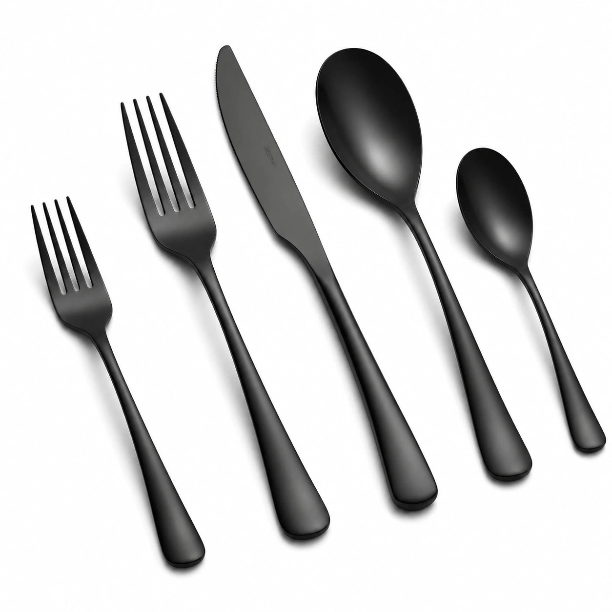 Ménagère 5 pièces 14.5 à 23 cm en acier inoxydable noir finition satinée style contemporain