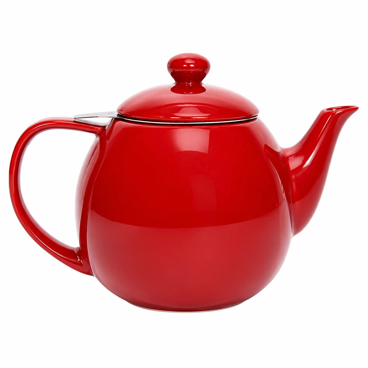 Théière ronde en céramique rouge 1.2 L avec couvercle et bec verseur