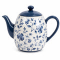 Théière 1.20 L en céramique blanche et bleu marine à motif floral avec couvercle